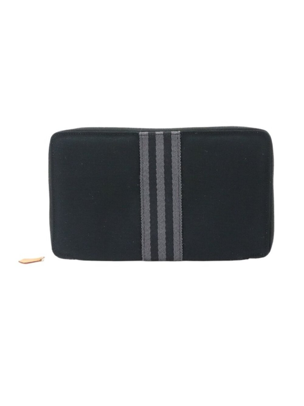 Hermes Fourre Tout Purse GM Zip Around Bifold Wallet Canvas Black Gray Silver